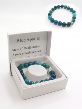 Blue Apatite Blessing Bead Bracelets with Gift Box. 